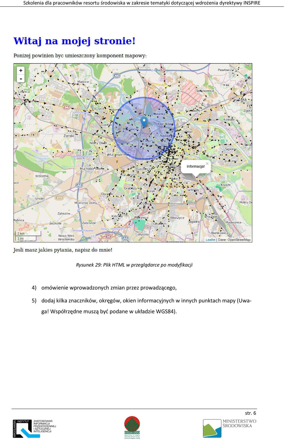 kilka znaczników, okręgów, okien informacyjnych w innych