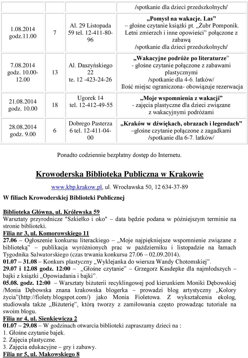 12-423-24-26 Wakacyjne podróże po literaturze - głośne czytanie połączone z zabawami plastycznymi /spotkanie dla 4-6. latków/ Ilość miejsc ograniczona- obowiązuje rezerwacja 21.08.