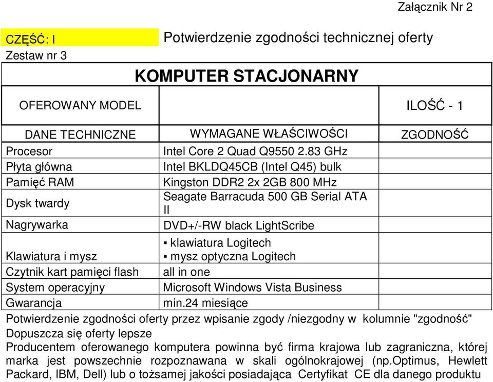 DVD+/-RW black LightScribe klawiatura Logitech Klawiatura i mysz mysz optyczna Logitech Czytnik kart pamięci flash all in one System