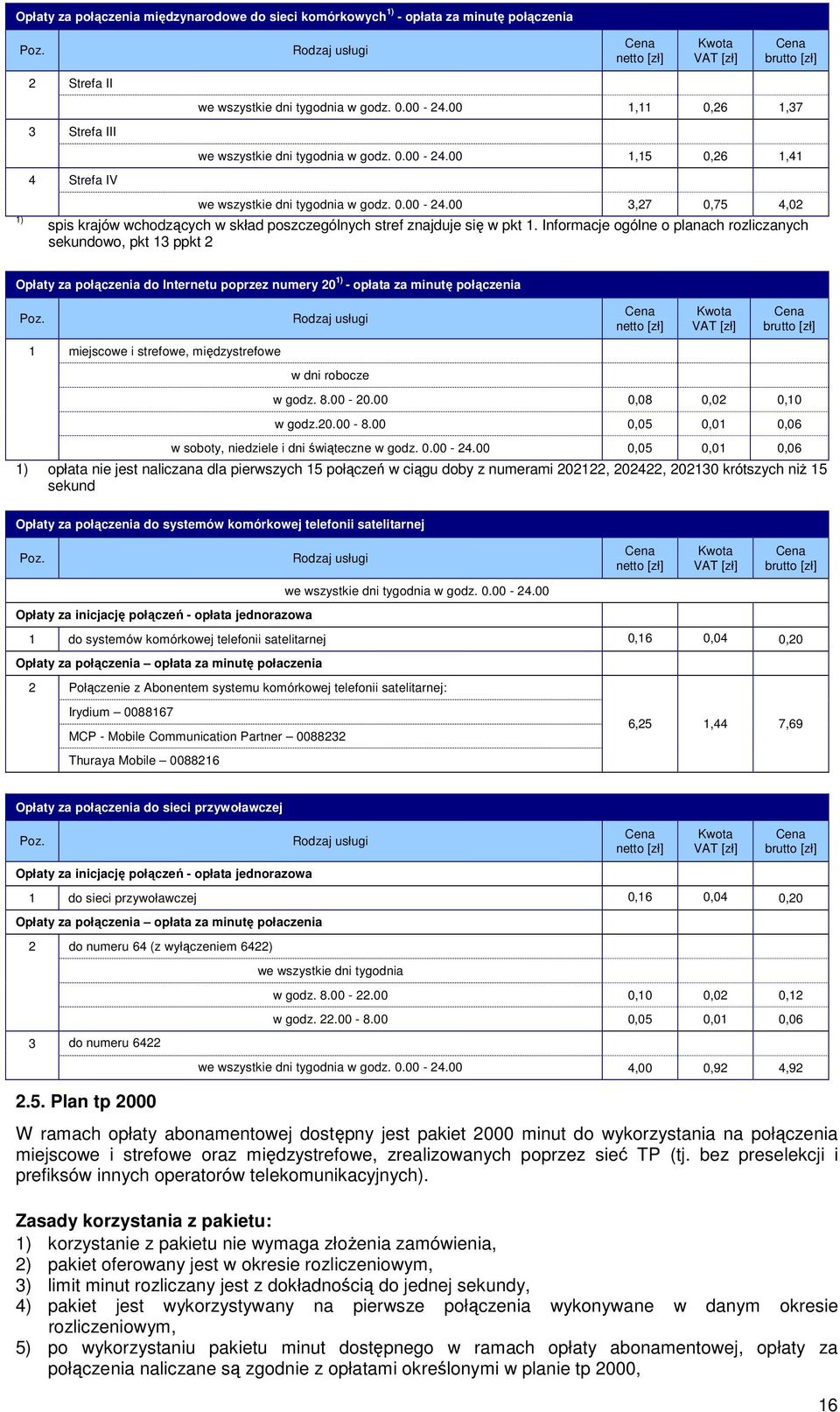 00 0,05 0,0 0,06 w soboty, niedziele i dni świąteczne w godz. 0.00-4.