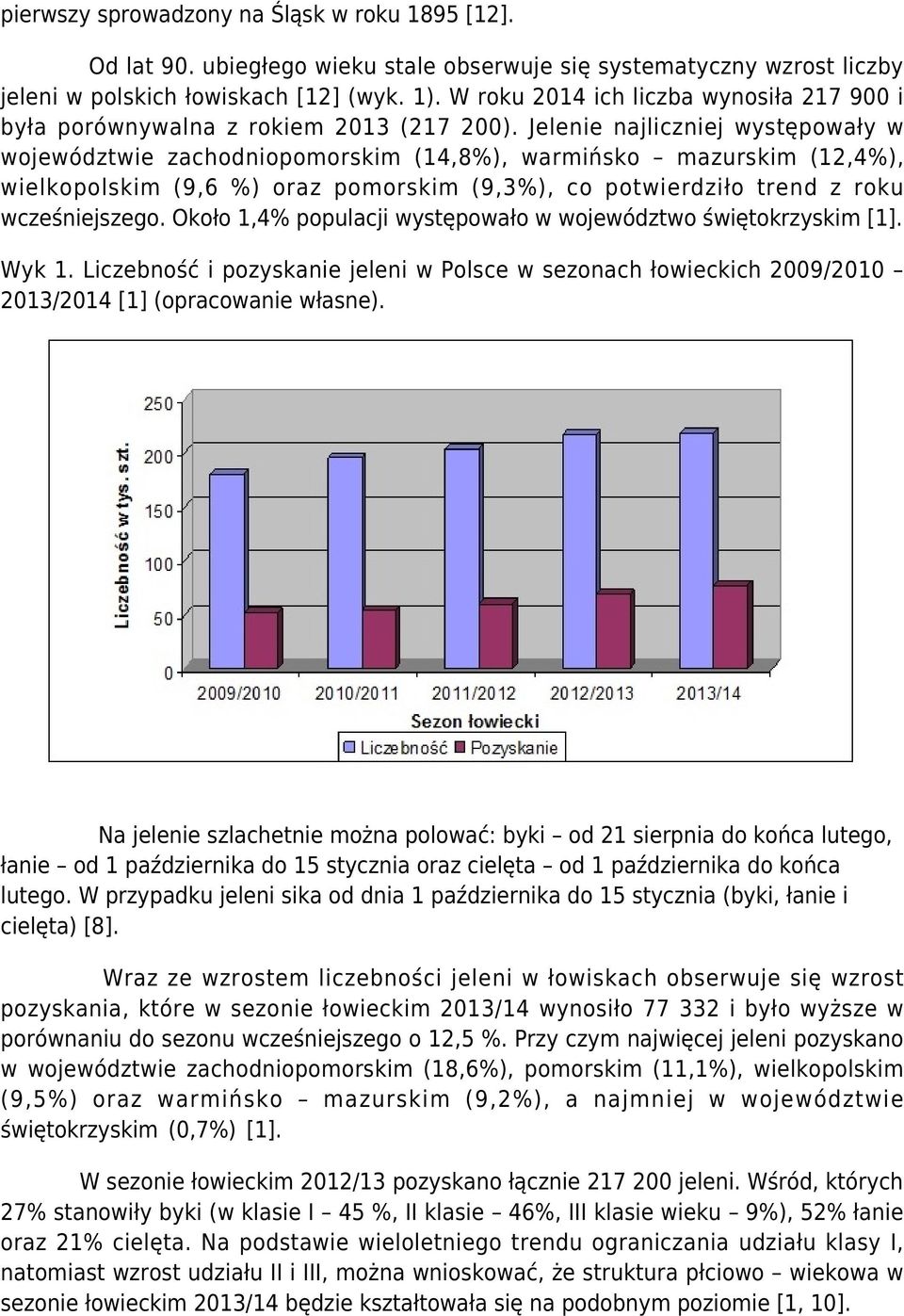 Jelenie najliczniej występowały w województwie zachodniopomorskim (14,8%), warmińsko mazurskim (12,4%), wielkopolskim (9,6 %) oraz pomorskim (9,3%), co potwierdziło trend z roku wcześniejszego.