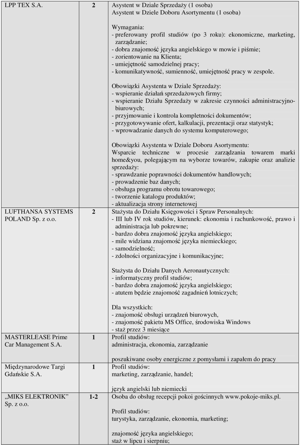 angielskiego w mowie i piśmie; - zorientowanie na Klienta; - umiejętność samodzielnej pracy; - komunikatywność, sumienność, umiejętność pracy w zespole.