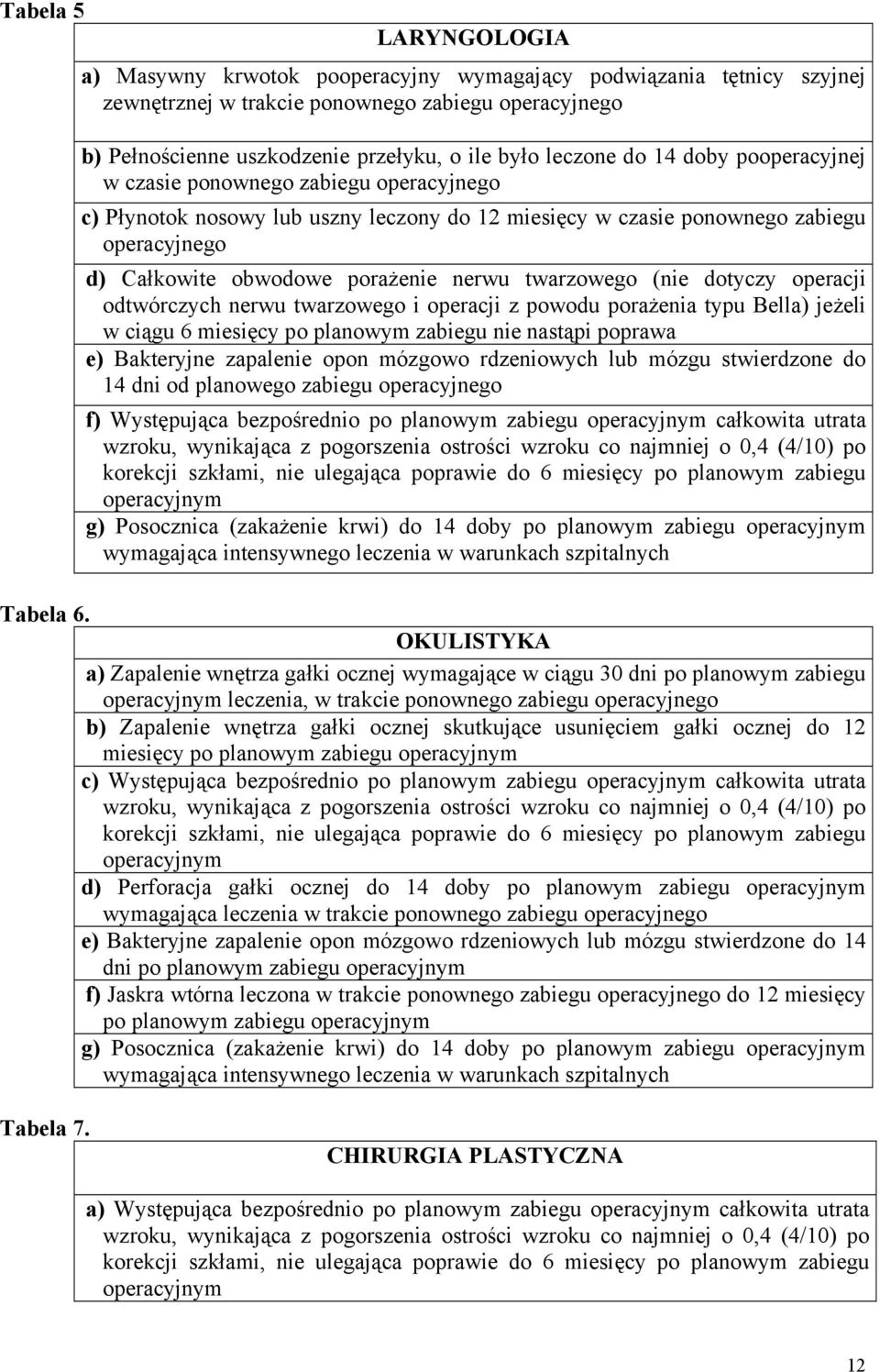 nerwu twarzowego (nie dotyczy operacji odtwórczych nerwu twarzowego i operacji z powodu porażenia typu Bella) jeżeli w ciągu 6 miesięcy po planowym zabiegu nie nastąpi poprawa e) Bakteryjne zapalenie