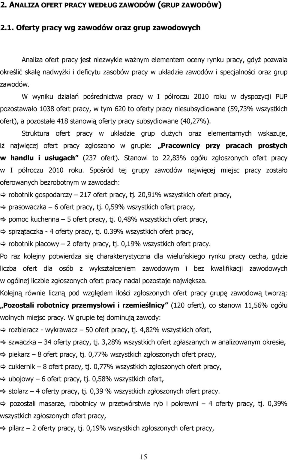 specjalności oraz grup zawodów.