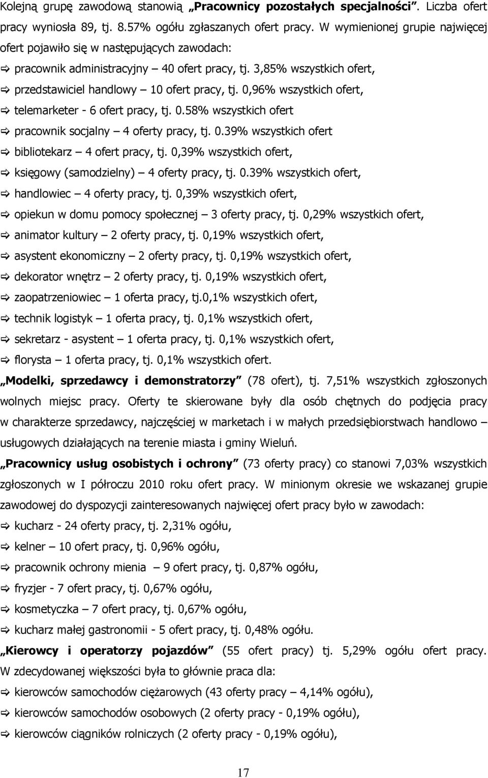 0,96% wszystkich ofert, telemarketer - 6 ofert pracy, tj. 0.58% wszystkich ofert pracownik socjalny 4 oferty pracy, tj. 0.39% wszystkich ofert bibliotekarz 4 ofert pracy, tj.