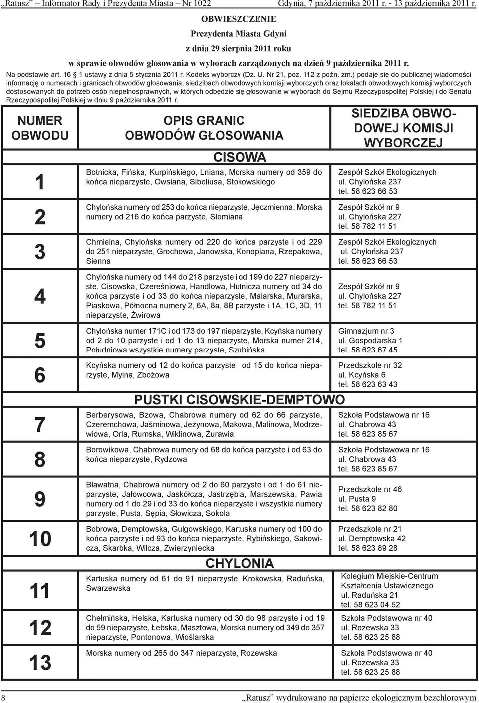 16 1 ustawy z dnia 5 stycznia 2011 r. Kodeks wyborczy (Dz. U. Nr 21, poz. 112 z poźn. zm.