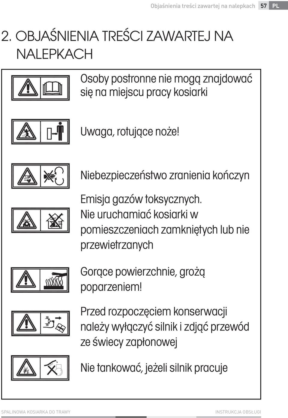 Niebezpieczeństwo zranienia kończyn Emisja gazów toksycznych.