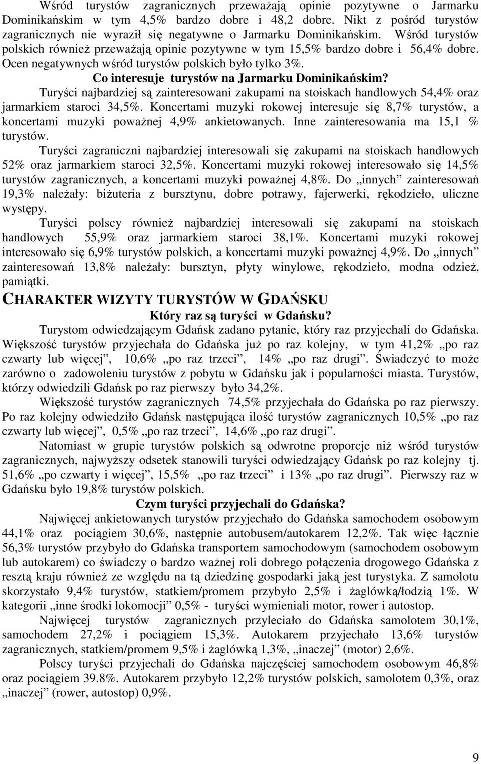 Ocen negatywnych wśród turystów polskich było tylko 3%. Co interesuje turystów na Jarmarku Dominikańskim?