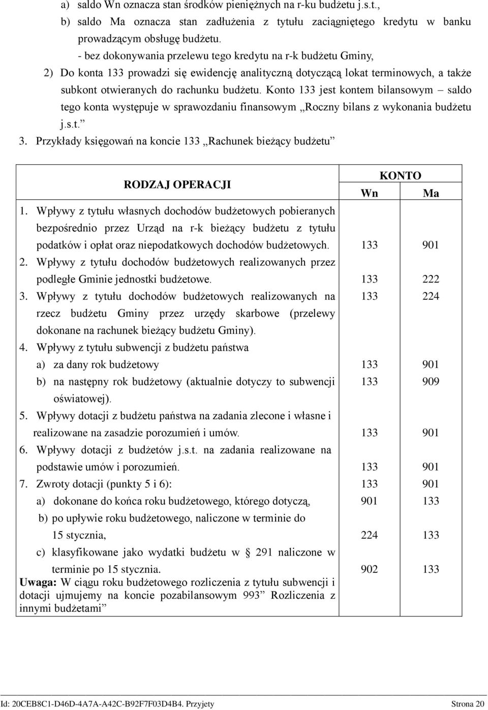 Konto 133 jest kontem bilansowym saldo tego konta występuje w sprawozdaniu finansowym Roczny bilans z wykonania budżetu j.s.t. 3.