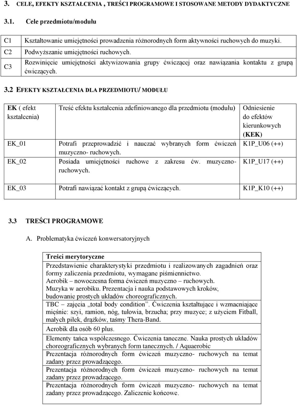 Rozwinięcie umiejętności aktywizowania grupy ćwiczącej oraz nawiązania kontaktu z grupą ćwiczących. 3.