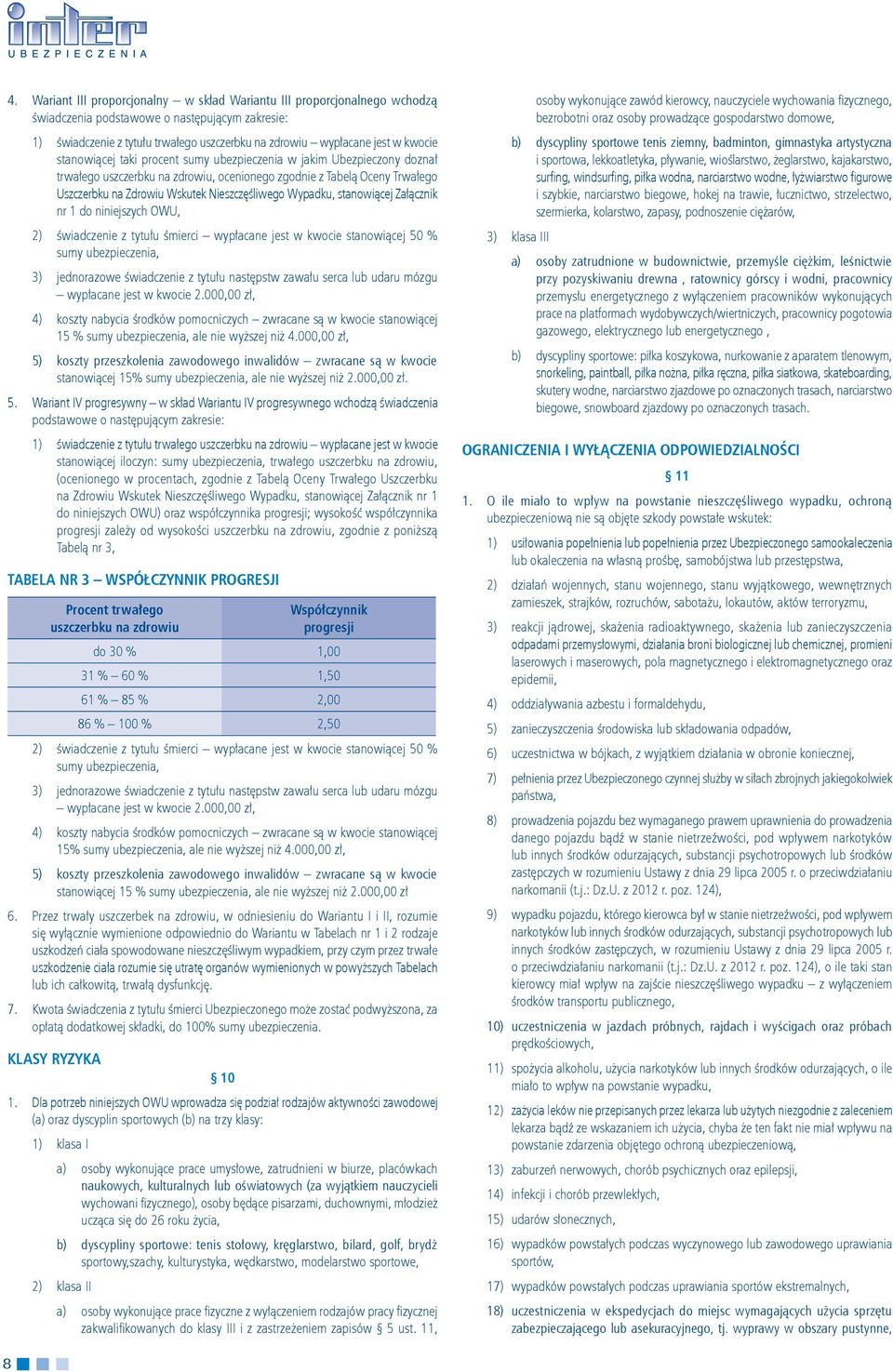 Wypadku, stanowiącej Załącznik nr 1 do niniejszych OWU, 2) świadczenie z tytułu śmierci wypłacane jest w kwocie stanowiącej 50 % sumy ubezpieczenia, 3) jednorazowe świadczenie z tytułu następstw