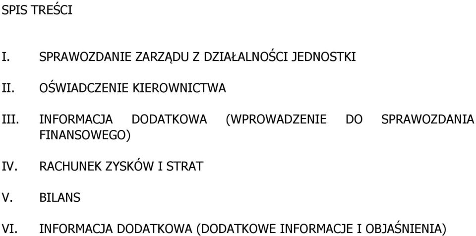 OŚWIADCZENIE KIEROWNICTWA INFORMACJA DODATKOWA (WPROWADZENIE DO