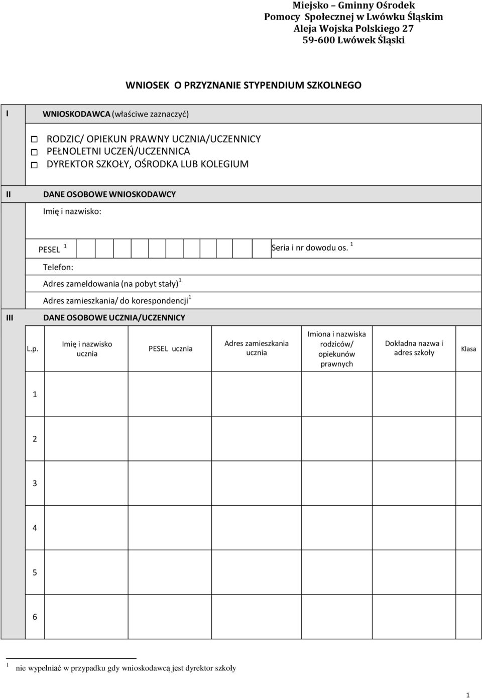 i nr dowodu os. Telefon: Adres zameldowania (na po