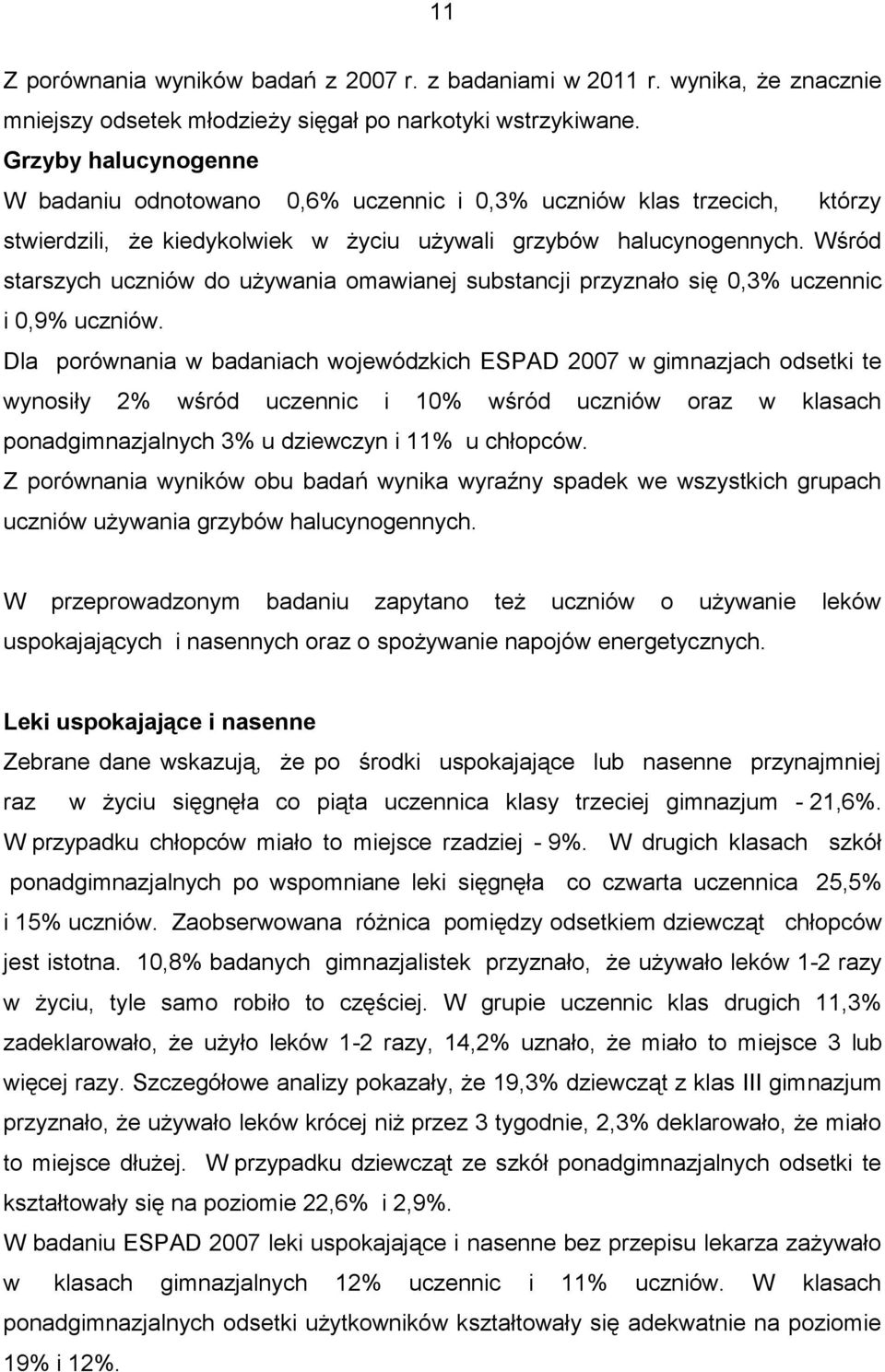 Wśród starszych uczniów do używania omawianej substancji przyznało się 0,3% uczennic i 0,9% uczniów.