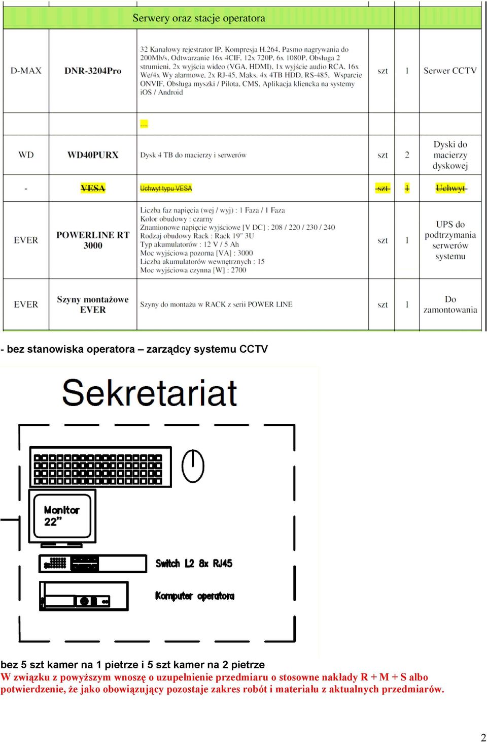 uzupełnienie przedmiaru o stosowne nakłady R + M + S albo potwierdzenie,