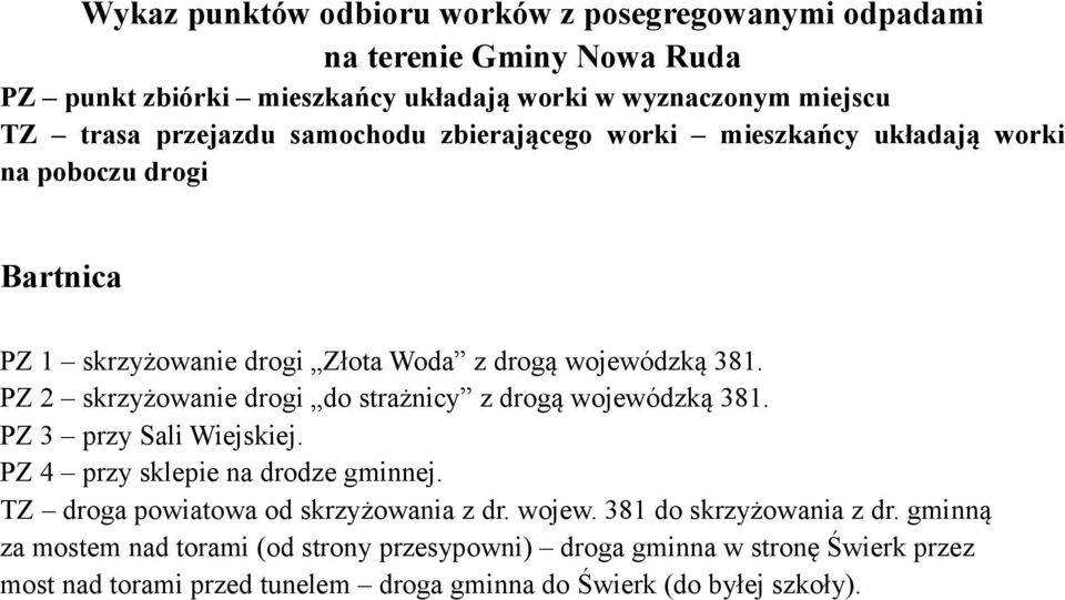 PZ 4 przy sklepie na drodze gminnej. TZ droga powiatowa od skrzyżowania z dr. wojew.