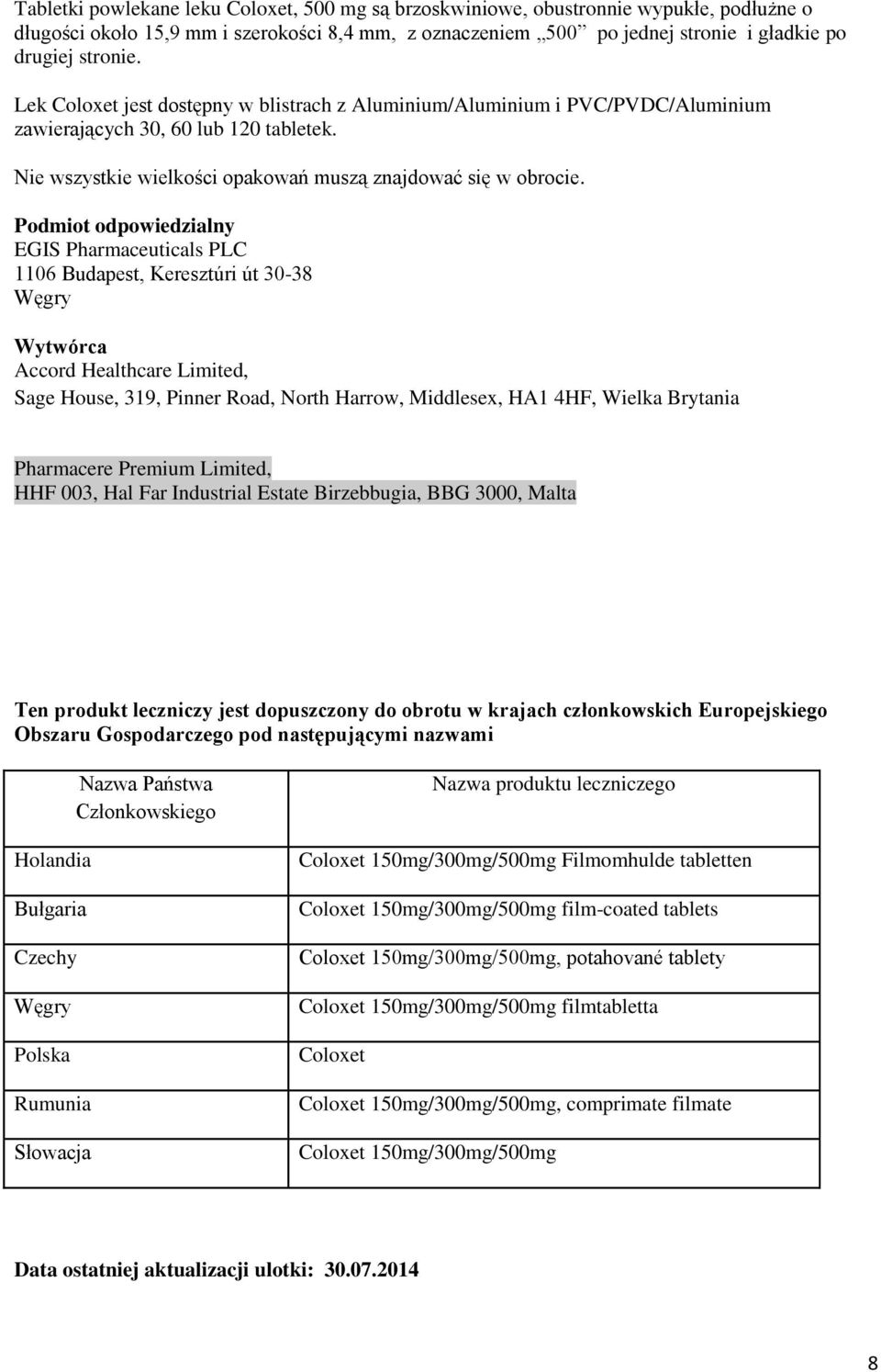 Podmiot odpowiedzialny EGIS Pharmaceuticals PLC 1106 Budapest, Keresztúri út 30-38 Węgry Wytwórca Accord Healthcare Limited, Sage House, 319, Pinner Road, North Harrow, Middlesex, HA1 4HF, Wielka