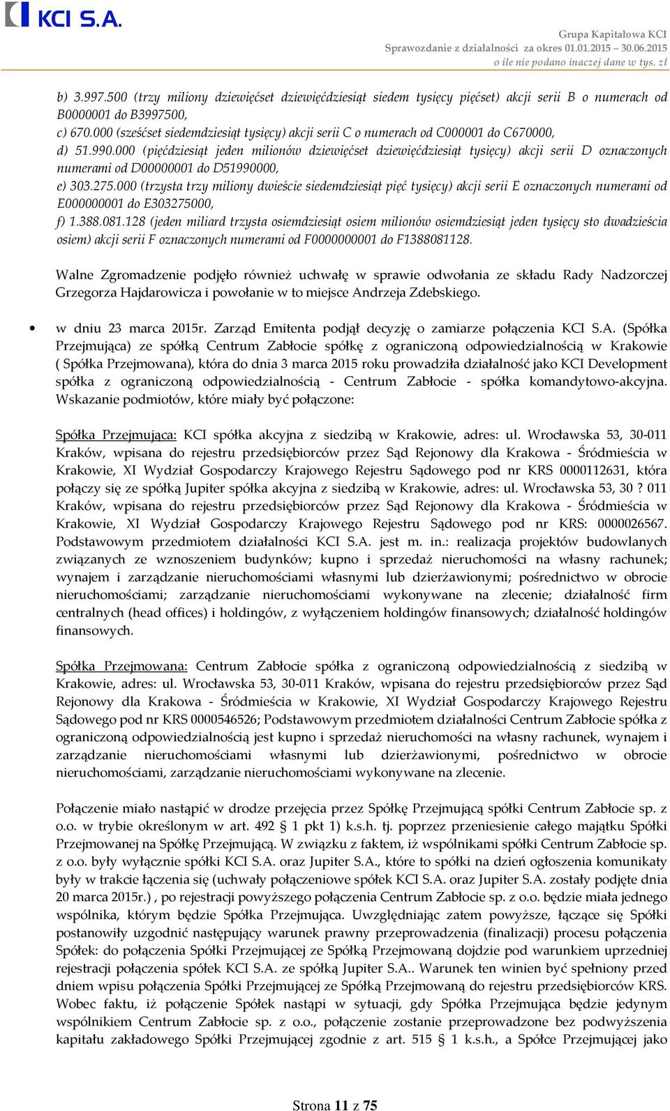 000 (pięćdziesiąt jeden milionów dziewięćset dziewięćdziesiąt tysięcy) akcji serii D oznaczonych numerami od D00000001 do D51990000, e) 303.275.