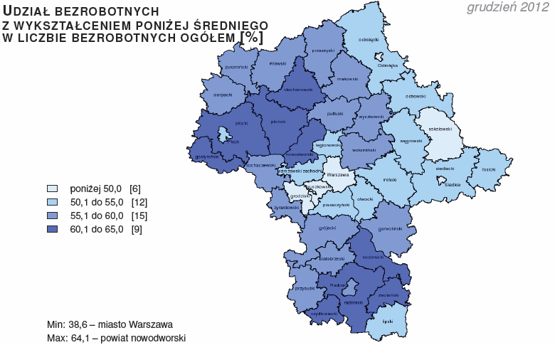 W odniesieniu do końca 2011 r. we wszystkich grupach wiekowych nastąpił wzrost liczby bezrobotnych.