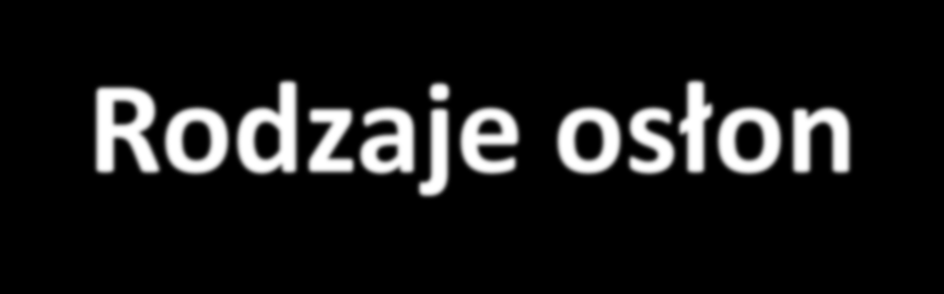 Rodzaje osłon stałe: wszelkiego typu konstrukcje budowlane lub instalacje, których z racji ich wymiarów nie można przesuwać lub przemieszczać - ściany, mury,