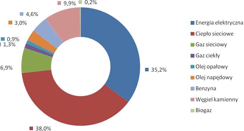 Rysunek 7-14 Udział poszczególnych nośników energii i paliw w całkowitej emisji CO 2 w roku 2013 Źródło: ankietyzacja, analizy własne 7.