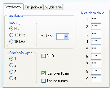 Folder opcje rozmów Subfolder Wyjściowy Poziom głośności dla kierunku wyjściowego (1-4) Domyślnie: 1 Ustawienie impulsów taryfikacyjnych 12 lub 16 khz Kiedy impulsy taryfikacyjne są włączone,