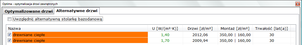Za pomocą pola Uwzględnij alternatywną stolarkę bazodanową należy określić czy program ma rozważać stolarkę bazodanową dołączoną do programu.