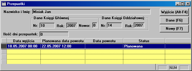 Przyciski poleceń: Edycja [F6] - poprawienie, zmiana danych. Zatwierdź [F12] - zapisanie. Kasuj [F8] - usunięcie danej.