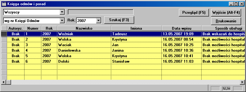 3.4.2 Księga Oddziałowa Lokalizacja: Oddział > Menu Uproszczona Ewidencja Pobytów > Oddział Wewnętrzny > Menu Księgi > Oddziałowa Opcja pozwala wydrukować Księgę Oddziałową wypełnianą przez