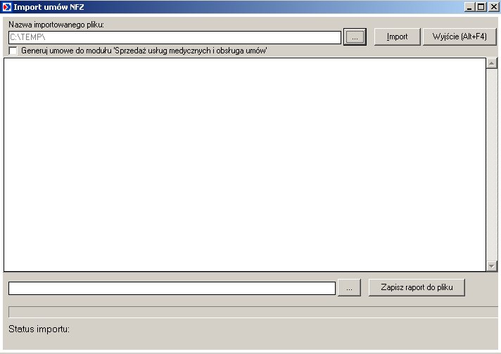 Okno pozycji Import umów W 2007 roku umowy o udzielanie świadczeń zdrowotnych powinny zostać przekazane w jednolitym dla wszystkich oddziałów NFZ, otwartym formacie.