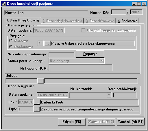 3.1.3.1 Dane hospitalizacji pacjenta Okno Dane hospitalizacji pacjenta zawiera tzw. dane administracyjne hospitalizacji.