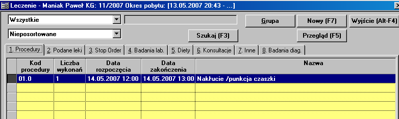 Zgodnie z założeniami Karty Statystycznej: jeżeli w czasie hospitalizacji pacjent był leczony na kilku oddziałach, to dla każdego z nich drukowana jest osobna karta z jego Rozpoznaniami i Procedurami.