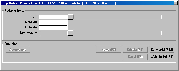 3.3.6.2.1.1 Grupowa edycja podań leków Funkcjonalność ta pozwala na pozwala na jednoczesne edytowanie kilku wybranych podań leków.