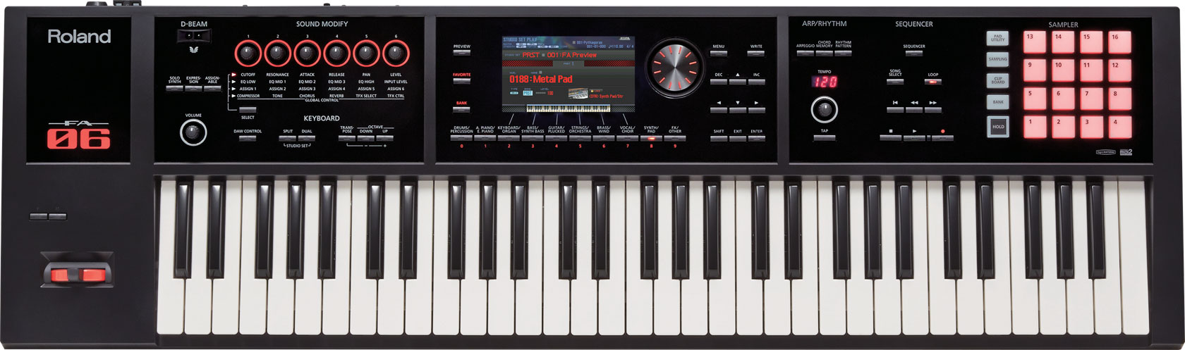 Informacje o produkcie Roland FA 06 Cena : 4.390,00 zł Producent : Roland Nowa seria Roland FA zmienia zupełnie spojrzenie na schemat działania instrumentów typu syntezator workstation!