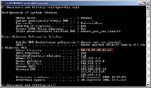 Instrukcja dla systemu Windows 2000 lub XP 1. Kliknij na przycisk menu Start a następnie na pozycję menu Uruchom. W polu Otwórz, wpisz cmd. Następnie naciśnij klawisz Enter lub przycisk OK. 2. W oknie wiersza poleceń wpisz ipconfig /all.