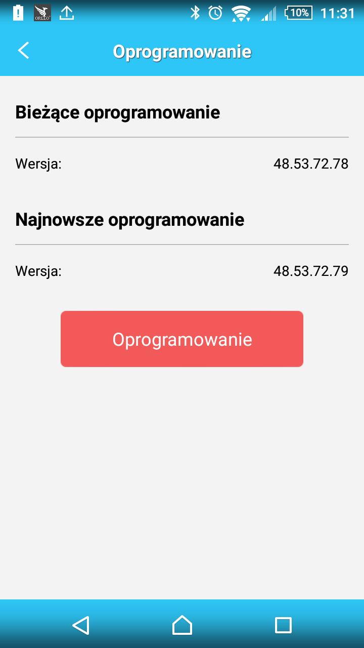 VI. APLIKACJA MOBILNA Oprogramowanie Po wejściu w tą funkcję mamy możliwość aktualizacji oprogramowania kamery jeśli jest dostępna.