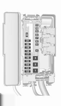 Pielęgnacja samochodu 263 Nr Obwód 1 2 Przemiennik DC/AC 3 Moduł sterujący przyczepy 4 Fotel regulowany elektrycznie, strona pasażera 5 6 Moduł ostrzegania o odległości 7 8 9 Ogrzewanie tylnych