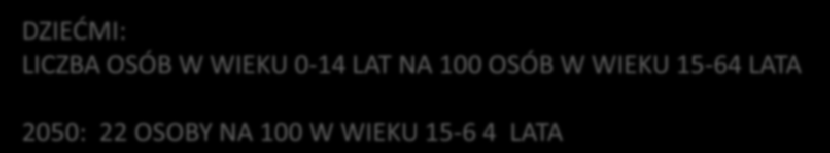 WSPÓCZYNNIK OBCIĄŻENIA DEMOGRAFICZNEGO: OSOBAMI STARSZYMI : LICZBA OSÓB W WIEKU 65+ NA 100 OSÓB W WIEKU 15-64 LATA 2050: 66 OSÓB NA 100 W