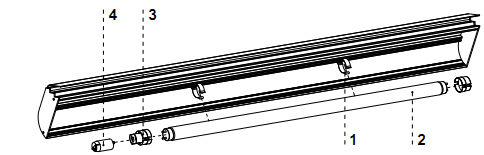 Rys.5 Demontaż szyby frontowej 1- Szyba frontowa 2- Profil aluminiowy górny (prowadnica uchylna) szyby 3- Profil aluminiowy dolny (zawias) szyby (Dotyczy oświetlenia LED LT) Przy jednostronnym