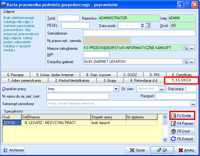 Rys. Autoryzacja lekarza W kolejnym kroku należy wprowadzić numer karty pacjenta. Rys. Elektroniczna Kartoteka Pacjenta zakładka Historia UWAGA!