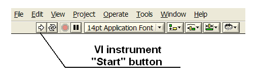 Fig.13. VI instrument START button. After finishing measurements firstly: 1- Switch off the Induction Voltage Regulator after setting output voltage to minimum.