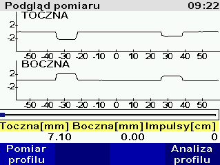 MENU GŁÓWNE: PO WŁĄCZENIU: F1 Pomiar profilu F4 Analiza profilu MENU: 1.