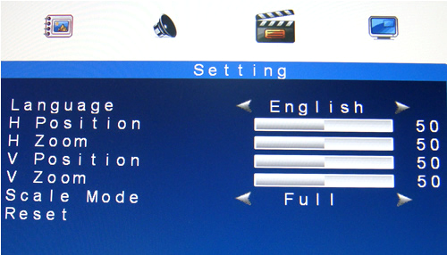 Ustawienia Tryb AV/HDMI Tryb VGA 1. Język Nacisnąć - lub + aby wybrać język. 2. Wyr. Poziom Przesuwa obraz na ekranie w lewo lub prawo. Nacisnąć - lub + aby dostosować parametr. 3.