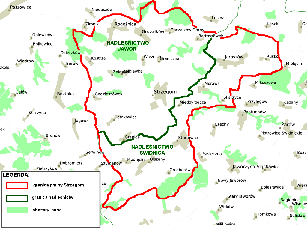 Rysunek 3 Lasy o obszary leśne na terenie gminy Strzegom Źródło: www.lasy.gov.