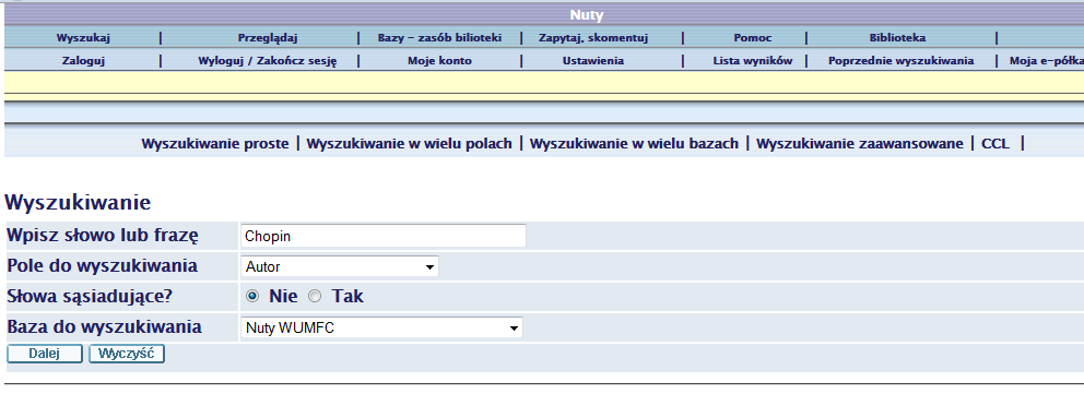 1. Wpisz termin wyszukiwawczy. 2. Termin może być szukany we wszystkich lub tylko wybranych polach. 3. Tu można wybrać (lub zmienić) przeszukiwaną bazę. 4.