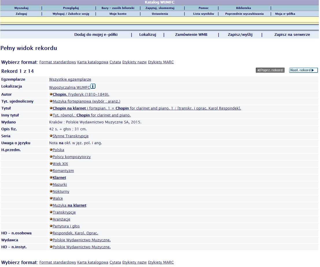 Szczegółowy opis zawiera dane bibliograficzne wybranej pozycji: autora, tytuł, dane dotyczące wydania, ilość stron, słowa