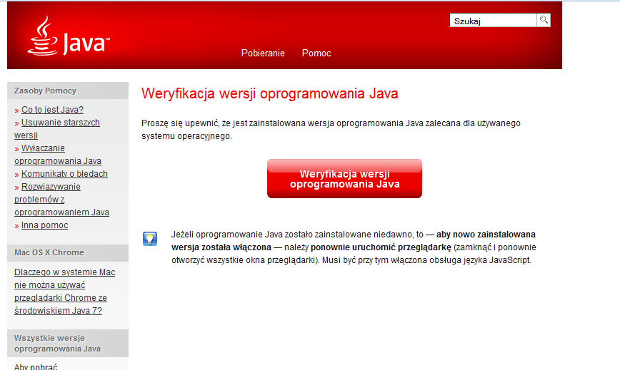 Java? Wybierz funkcję Weryfikacja