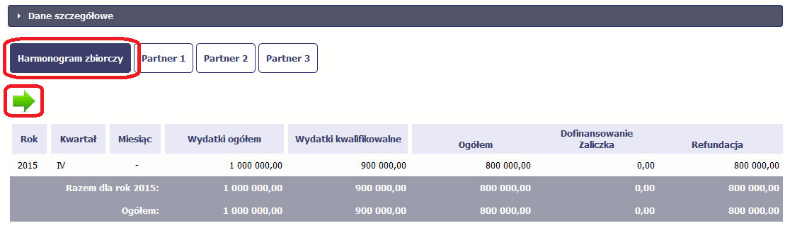 7.4.2. Przesłanie harmonogramu zbiorczego Po uzupełnieniu danych przez wszystkich partnerów partner wiodący w projekcie przesyła harmonogram zbiorczy do instytucji.