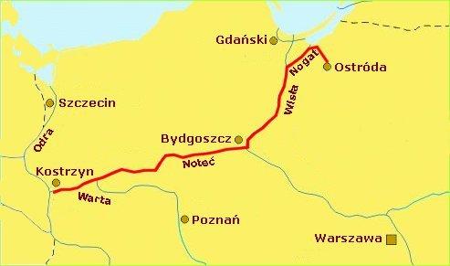 1.1 OSTRÓDA KOSTRZYN (596 km, 33 śluzy) Szlak Ostróda Kostrzyn (przez Kanał Elbląski, Kanał Jagielloński, Nogat, Wisłę i drogę wodną Wisła Odra) jest