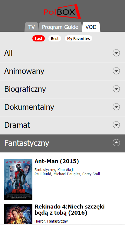 Lista filmów 1) SORTOWANIE FILMÓWwedług różnych kategorii 1 2) RODZAJE FILMÓWmożna wybrać